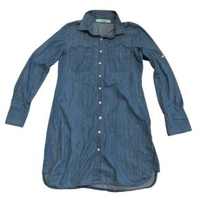 Karlie 100% Cotton Chambray Denim Shirtdress Tunic Roll Tab Sleeve M